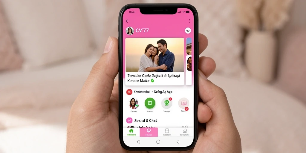 Tampilan antarmuka CV777 yang modern dan menarik untuk aplikasi Dating App.