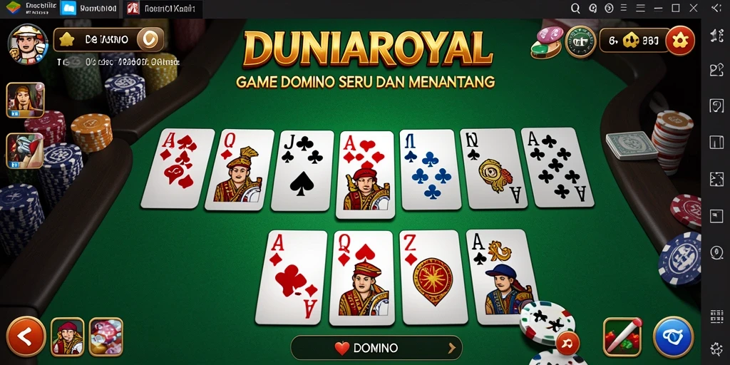 Antarmuka menarik DUNIAROYAL dengan fitur permainan Domino.