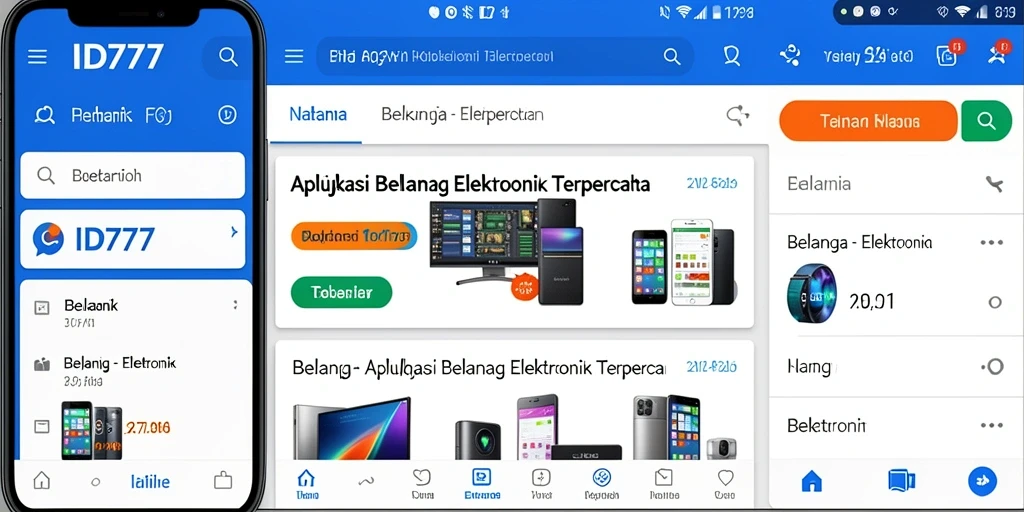 Tampilan antarmuka aplikasi ID777 untuk belanja elektronik.
