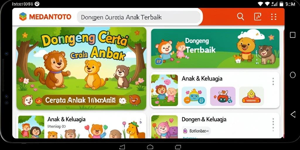 Tampilan antarmuka aplikasi MEDANTOTO untuk dongeng audio anak.