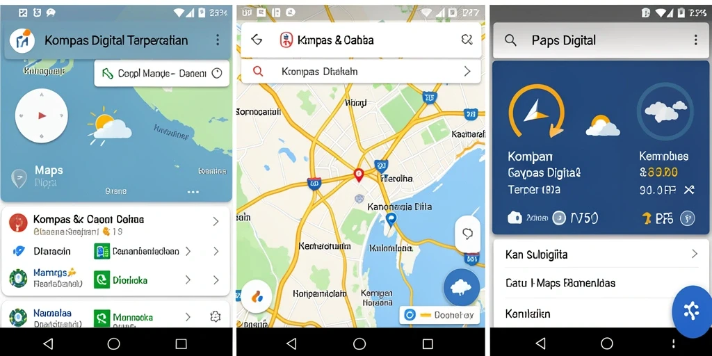 Antarmuka utama aplikasi PP7 dengan fungsi kompas digital yang inovatif.
